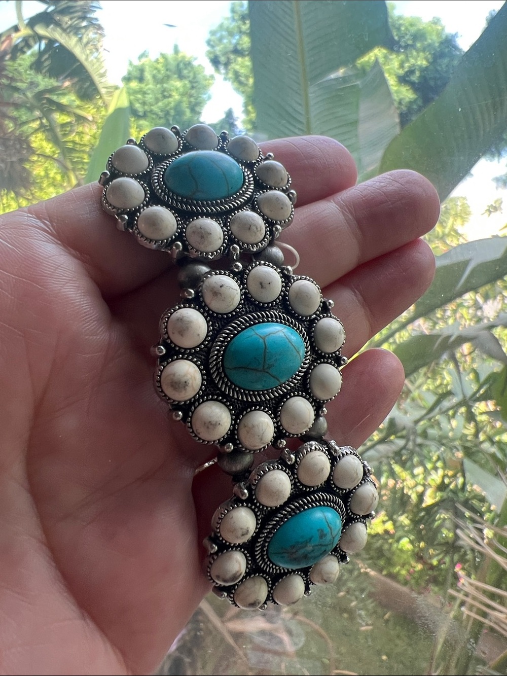 Faux Turquoise and White Bead Concho Bracelet - Women Jewelry